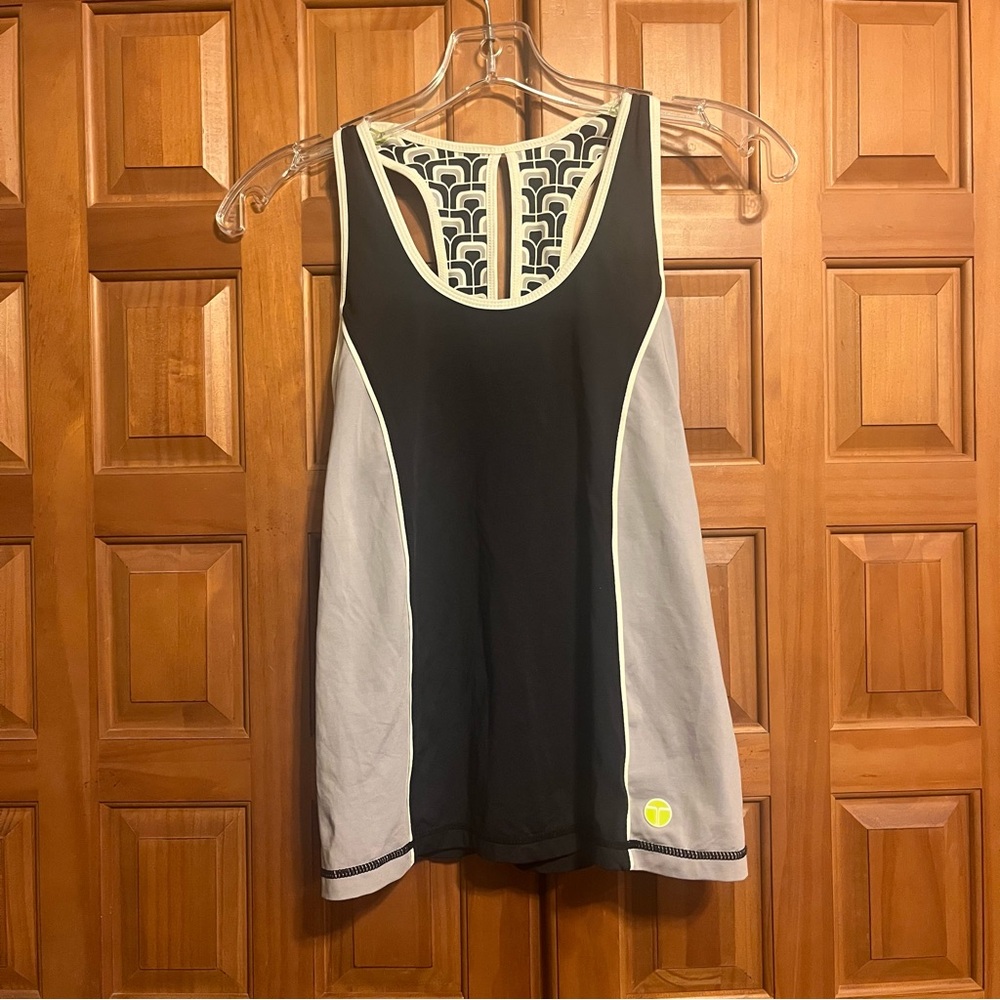 Trina Turk Black and White Sleeveless Tank Top with Lace Back Size S!